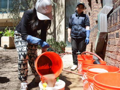 pouring water into the sediment sample